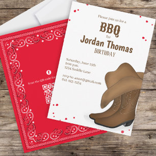 Invitation Joli code QR BBQ cow-boy pour anniversaire sur les