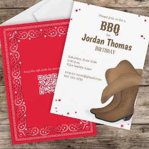 Invitation Joli code QR de la fête de cow-boy avec bandana ro