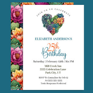 Invitation Joli Cœur de Cactus 25e Anniversaire