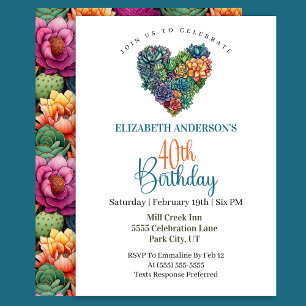 Invitation Joli Cœur de Cactus 40e Anniversaire