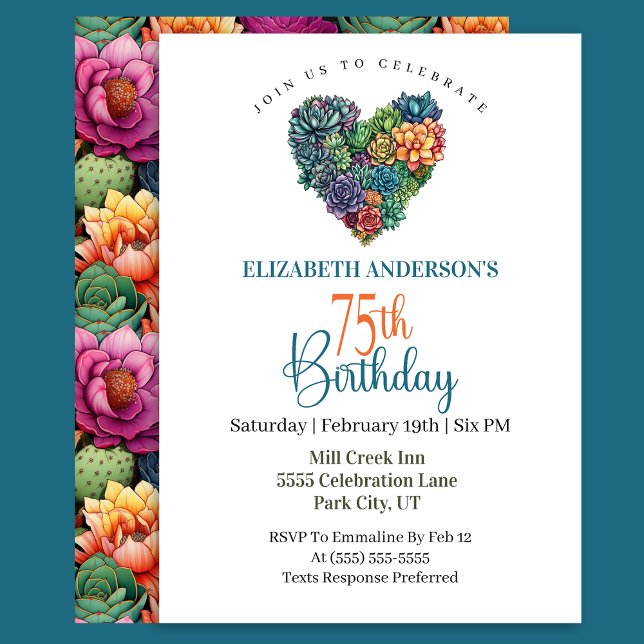 Invitation Joli Cœur de Cactus 75e Anniversaire (Créateur téléchargé)