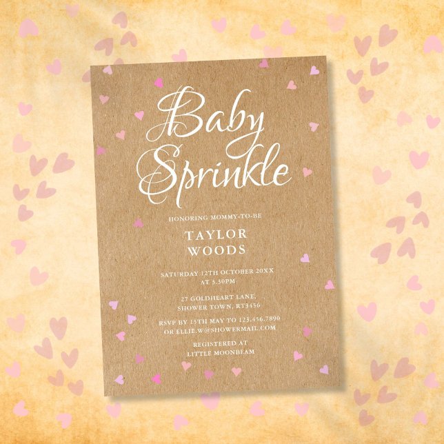 Invitation Joli Coeur rose Bébé Sprinkel Douche Rustique (Pretty Pink Hearts Baby Sprinkle Shower Rustic Invitation)