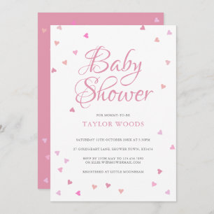 Invitation Joli Coeurs d'amour rose Baby shower / Saupoudrer