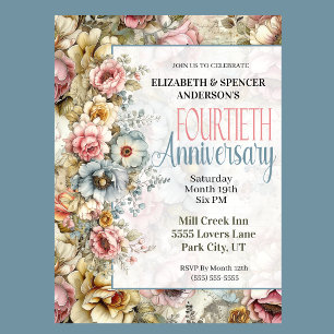 Invitation Joli Collage Floral 40e Anniversaire de Mariage