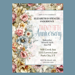 Invitation Joli Collage Floral pour les 25 ans de Mariage