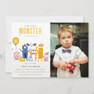 Invitation Joli Colorful Party Monsters Anniversaire de enfan