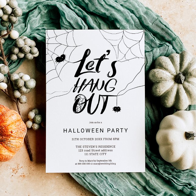 Invitation Joli cool moderne d'Halloween araignée pendre le s (Cute cool modern Halloween spider hang out script Invitation)