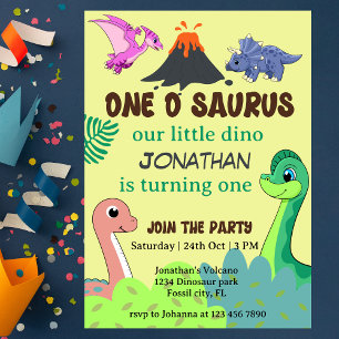 Invitation Joli Couleur One O Saurus 1er Dinosaure Anniversai