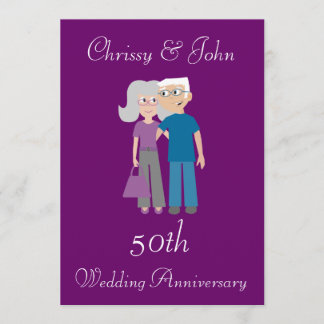 Invitation Joli Couple Âgé Mariage Anniversaire Violet