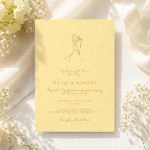 Invitation Joli Couple Dessiné Écriture Beurre Jaune Mariage