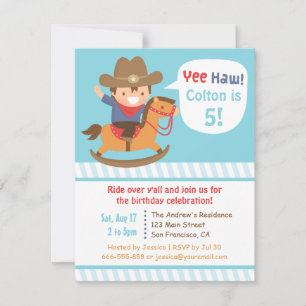 Invitation Joli Cow-Boy Sur Cheval À Bascule Fête D'anniversa