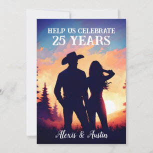 Invitation Joli Cowboy et Cowgirl 25e anniversaire