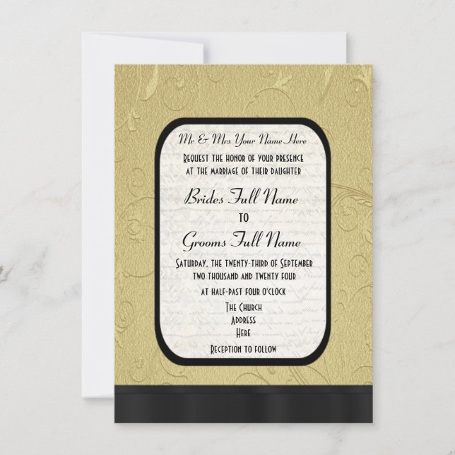 Invitation Joli damassé or mariage officiel (Devant)