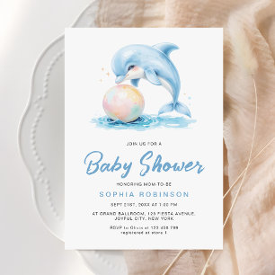 Invitation Joli dauphin Dusty bleu Baby shower jouant