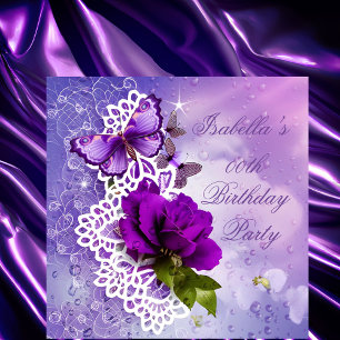 Invitation Joli dentelle Papillon Fleurs Violettes Anniversai