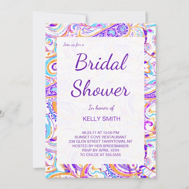 Invitation Joli design paisley coloré blanc (Devant)