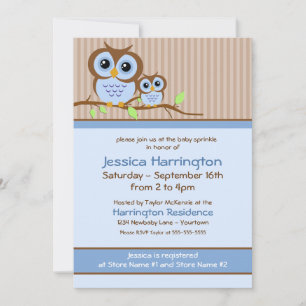 Invitation Joli dessin Chouette Bleue Baby Sprinkle Invitatio