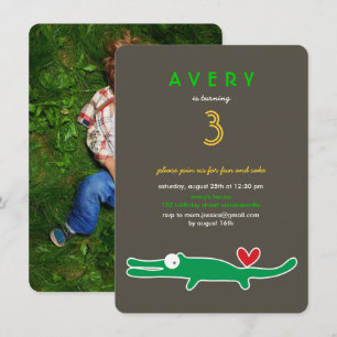 Invitation Joli dessin vert Alligator Enfant's Birthday Photo