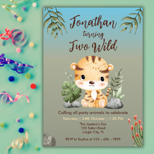 Invitation Joli Deux Animaux Sauvages de Safari Tigre Enfants