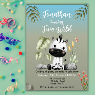 Invitation Joli Deux Animaux Sauvages de Safari Zèbre Enfants