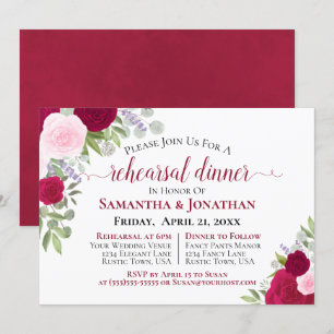 Invitation Joli Dîner de répétition Mariage de roses rose Mag