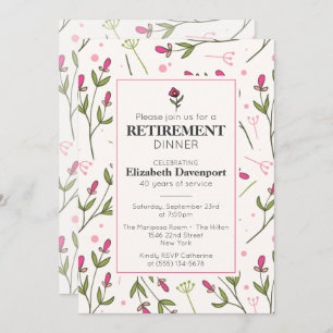 Invitation Joli dîner Fleur sauvage de retraite rose