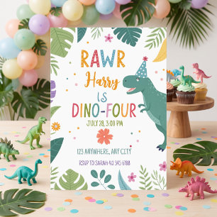 Invitation joli dino-four anniversaire garçon 4 ans