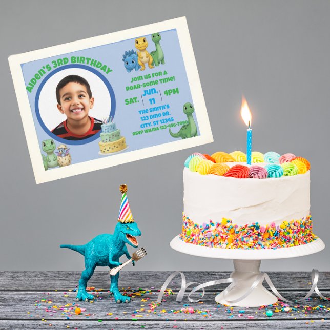 Invitation Joli Dinosaure Bleu avec Image Anniversaire (Créateur téléchargé)