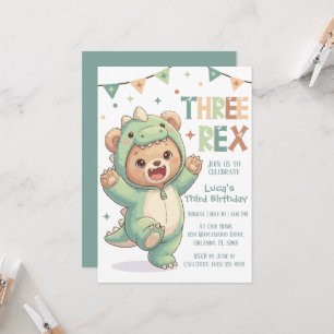 Invitation Joli Dinosaure Ours en Peluche 3ème Fête d'Anniv