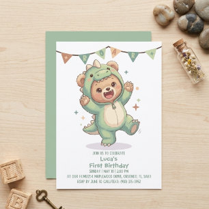 Invitation Joli Dinosaure Ours en Peluche   Dino Ours 1er Ann