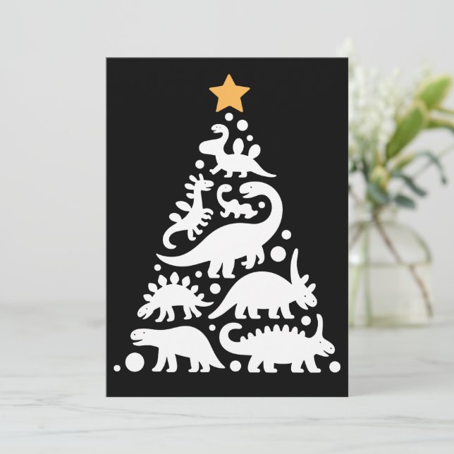 Invitation Joli dinosaure sapin de Noël drôle de dinosaure va (Debout devant)