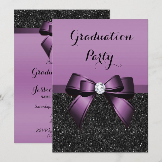 Invitation Joli diplôme de ruban de gemme violette et paillet (Devant / Derrière)