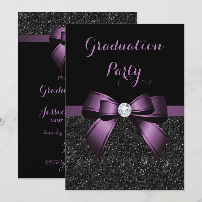 Invitation Joli diplôme de ruban de gemme violette et paillet (Devant / Derrière)