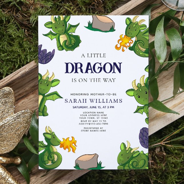 Invitation Joli Dragon En Route Douche Unisexe (Baby Shower Invitation)