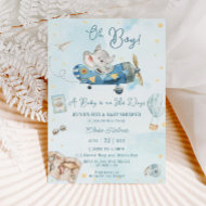 Invitation Joli éléphant Avion Aventure Oh Baby shower garçon