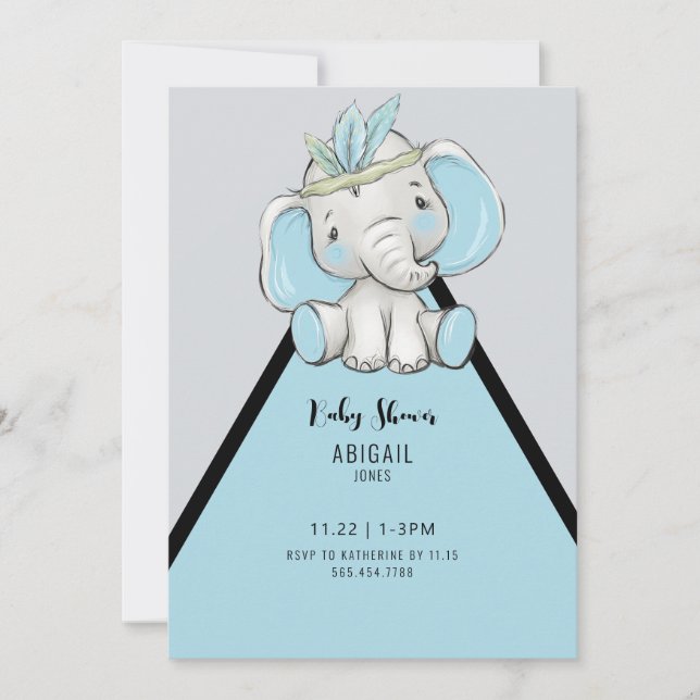 Invitation Joli éléphant Boho Oh Baby shower (Devant)
