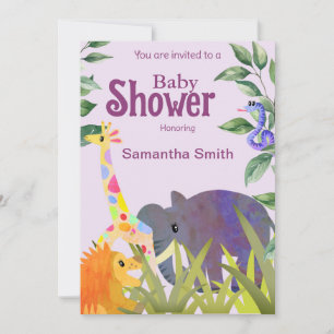Invitation Joli Eléphant Lion Giraffe Baby shower de verdure