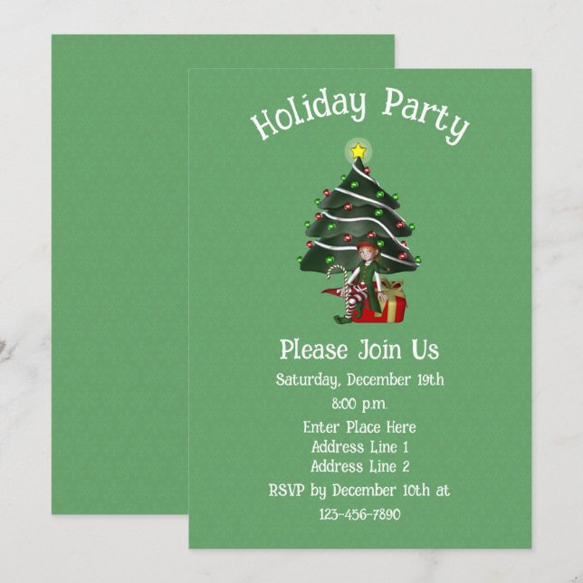 Invitation Joli Elf Tree présent Noël (Devant / Derrière)