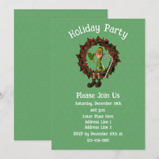 Invitation Joli Elfe sur Poinsettia Wreath Noël
