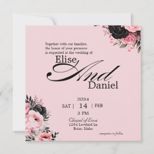 Invitation Joli en rose et noir Mariage floral