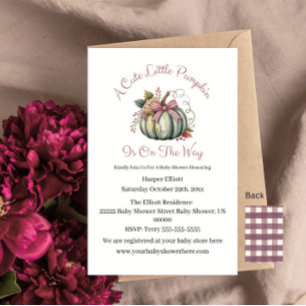 Invitation Joli Fall Green & Plum Citrouille Baby shower à th