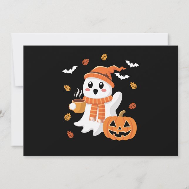 Invitation Joli fantôme buvant un café glacé Halloween  (Devant)