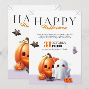Invitation Joli fantôme d'Halloween Citrouille Orange Araigné
