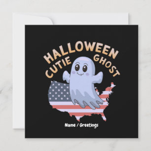 Invitation Joli fantôme d'Halloween Drapeau américain Kawaii