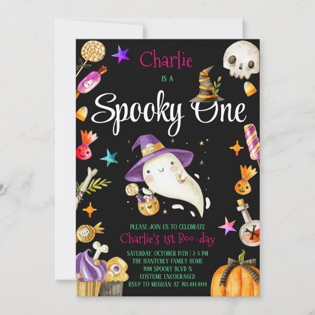 Invitation Joli Fantôme d'Halloween pour Premier Anniversaire (Devant)