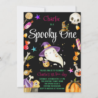 Invitation Joli Fantôme d'Halloween pour Premier Anniversaire