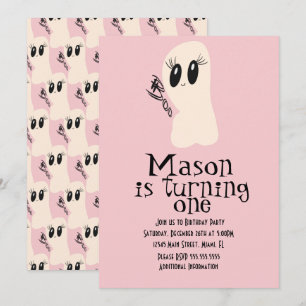 Invitation Joli fantôme doodle Halloween anniversaire rose to