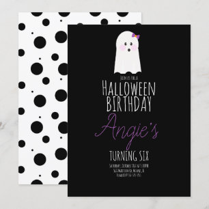 Invitation Joli Fantôme Fête d'anniversaire Halloween en noir