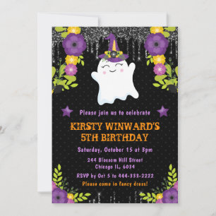 Invitation Joli Fantôme Floral Anniversaire Halloween