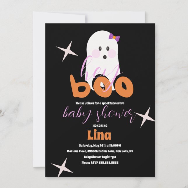 Invitation Joli fantôme Halloween Baby Shower Script Rétro (Devant)